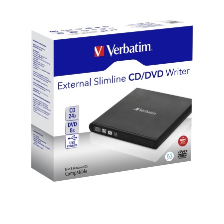 Verbatim Slimline CD DVD lettore di disco ottico DVD-RW Nero