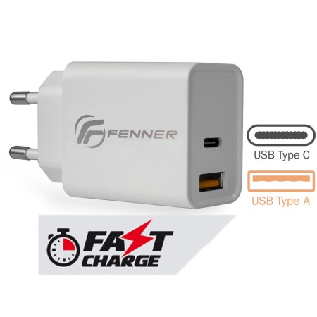FENNER TECH 20W Alimentatore universale USB-C + USB-A FAST CHARGE
