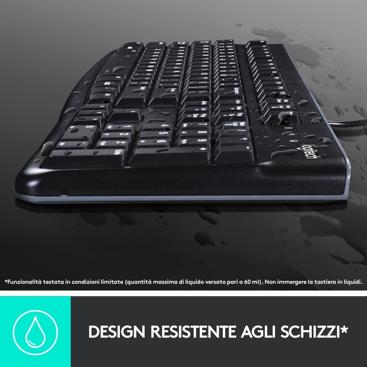 Logitech K120 Tastiera Cabrata Per Windows, Layout Olandese-Belga AZERTY, Resistente Agli Schizzi, Nero