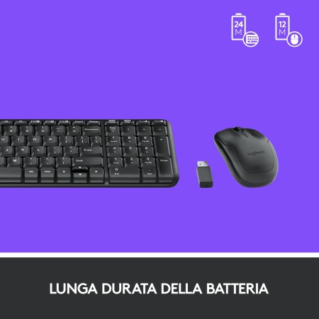 Logitech MK220 Combo Tastiera e Mouse Wireless Compatti per Windows, 2,4 GHz Wireless con Ricevitore USB Unifying, Durata